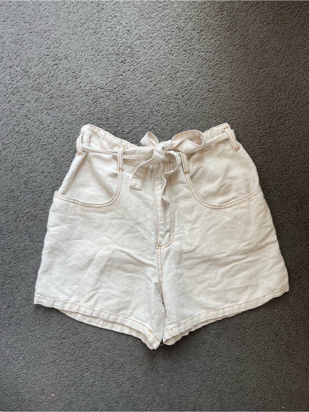 eunina High-Waist Tie-Belt Shorts in Cream